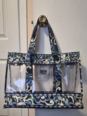 Vera Bradley Navy and Teal Clear Floral-Trim Tote